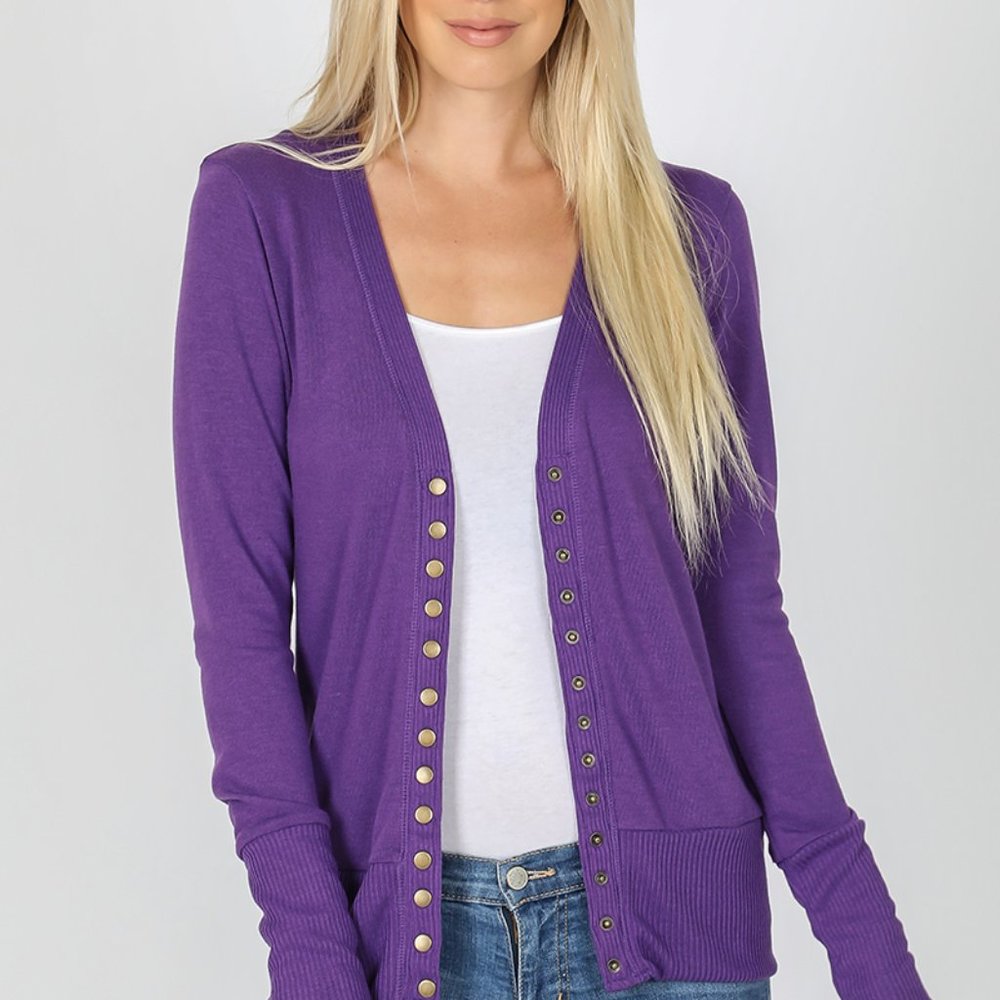 Zenana Snap Cardigan Sweater Purple NWT